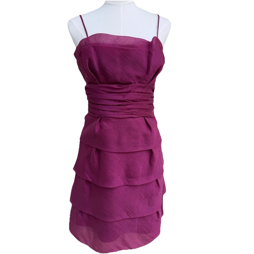 Max & Cleo Magenta Pink Ruffle Tiered Cocktail Dress Size 6 Wedding Party